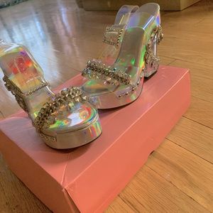 Iridescent platform crystal heels